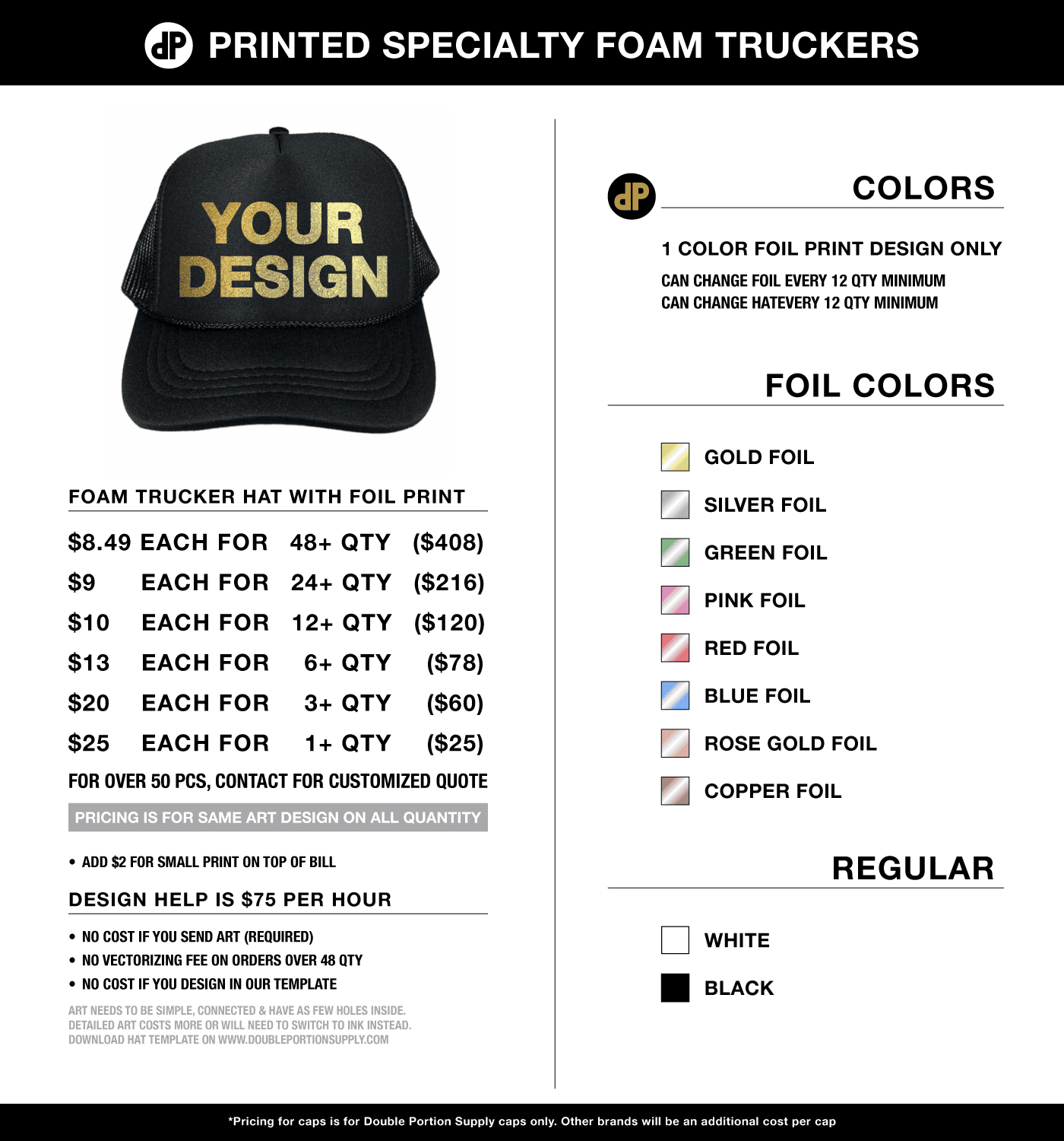 custom foil printed foam trucker hats pricing